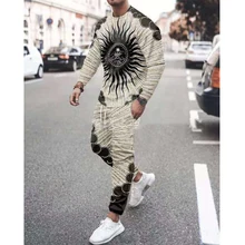 

Spring and Autumn Rely on Men's Casual long-Sleeved Round Neck Sports Suit 2022 Hot Sale 3D Art Compass Printing T-shirt Suit