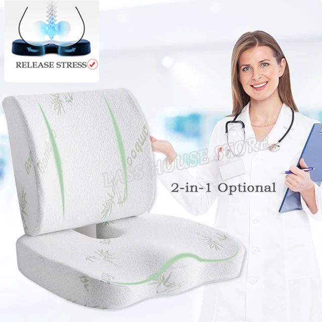 1 Orthopedic Bamboo Seat Cushion Chair Comfort Soft Foam Pad Pillow Memory Foam, Size: One size, White