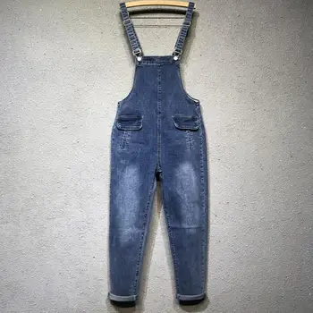 

European station 2020 spring autumn fashion wild was thin denim overalls women loose Harlan jumpsuit plus size r81