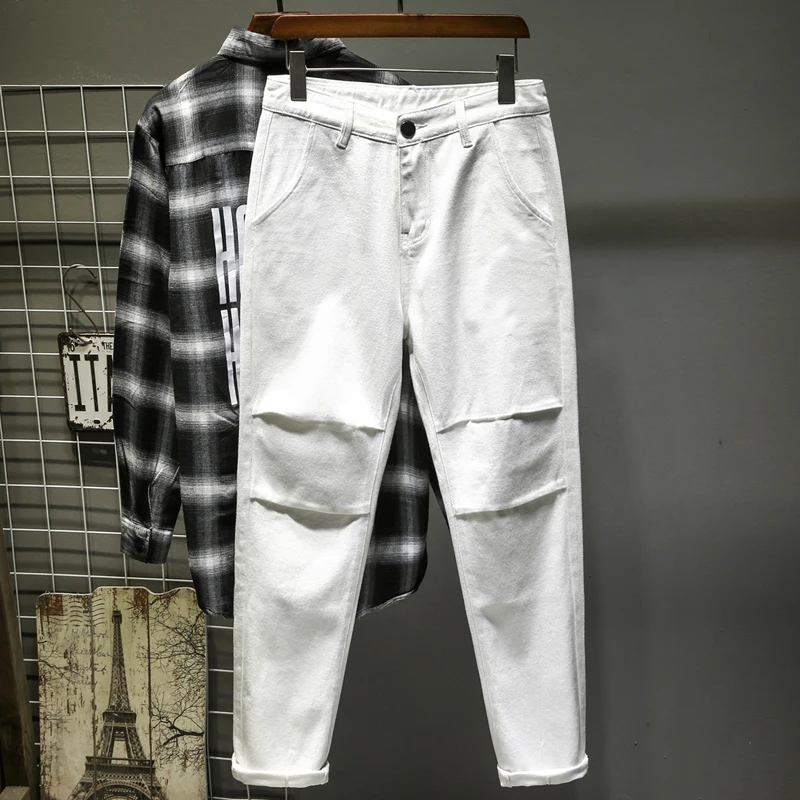 60% OFF 2020 New Man Printed Jeans White Regular Men Designer Blak Letter Denim Harem Pants Male StreetWear Quatliy Amazing Trousers