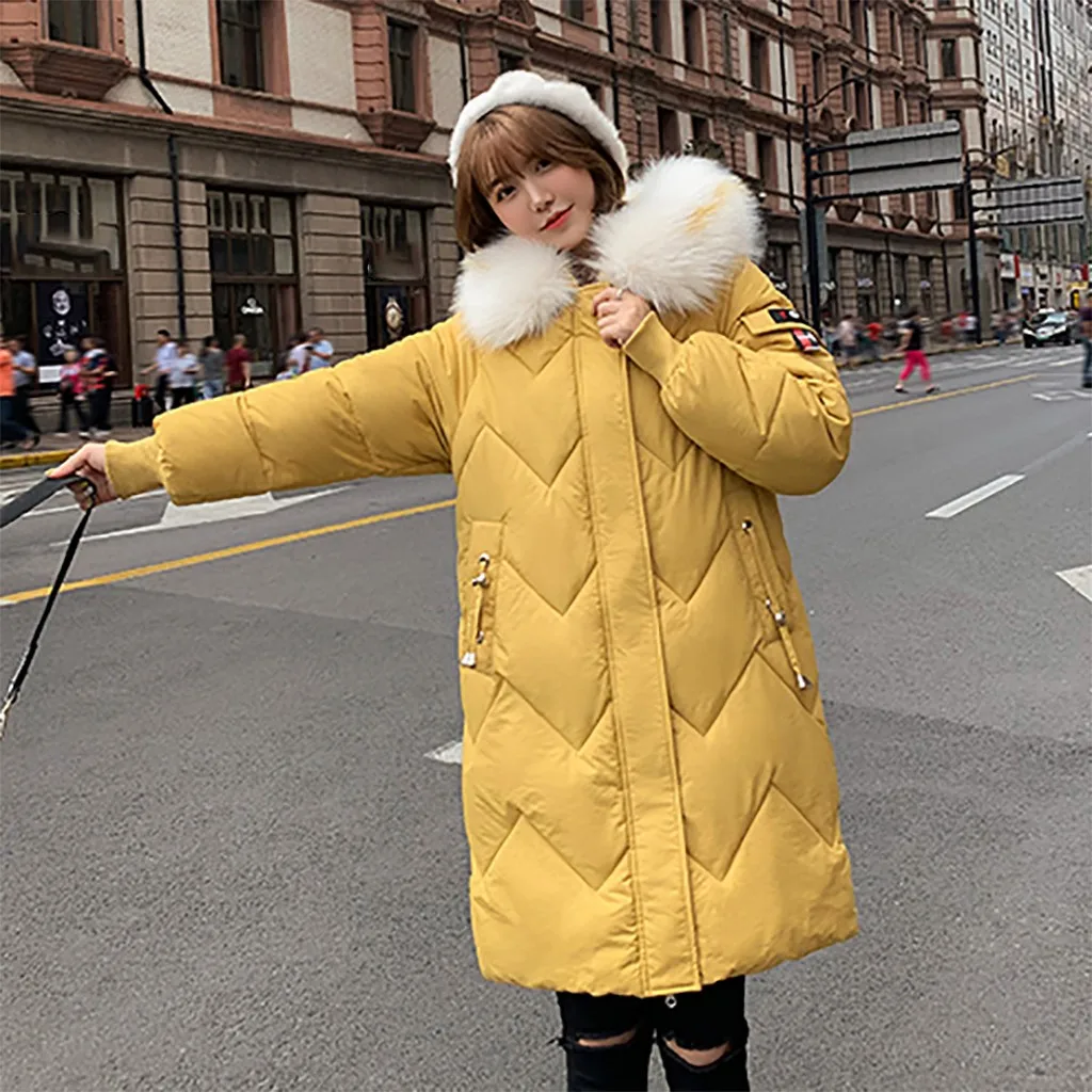 Women Down Jacket With Fur Hooded Long Coat Cotton Padded Warm Parka Womens Parkas Warm Hooded Women Outerwear Parka