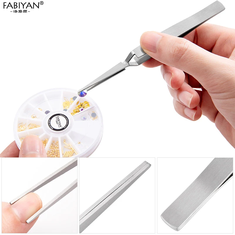 네일아트 스테인레스 스틸 크로스 잠금 쉐이핑 족집게 매니큐어 손가락 도구, 라인석 따기, UV 젤, 다기능 클립 팁