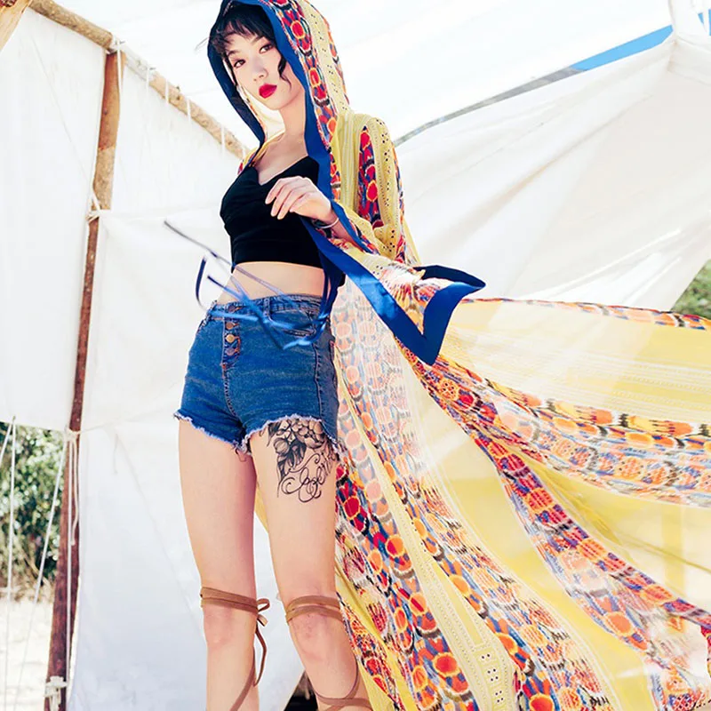 Женский свободный кардиган с капюшоном Nine Points летний в этническом стиле бохо