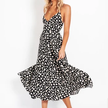 

Summer Elegant Sexy beach long Dress Women 2020 Fashion Halter Back Lace Up Boho sexy sling print Ladies dress women vestidos