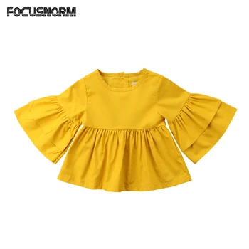 

Kids Baby Girls Toddler Butterfly Sleeves Casual Tops Long Sleeves Blouse Shirt Ruffle Solid Tops