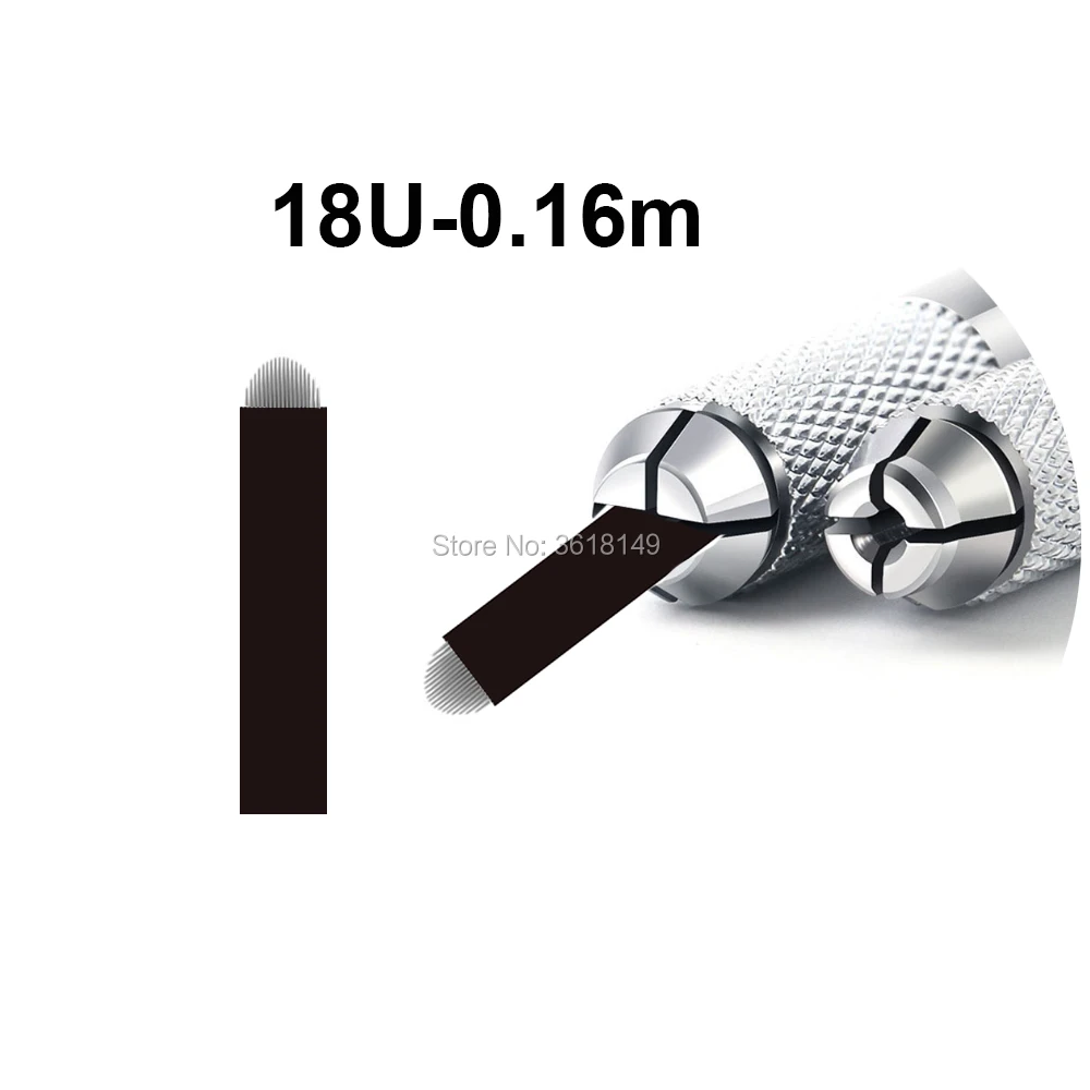 

50pcs 0.16mm Lamina Tebori U Blade Microblading Needles 18U for Permanent Makeup Black Tattoo Needle for Eyebrow Manual Pen