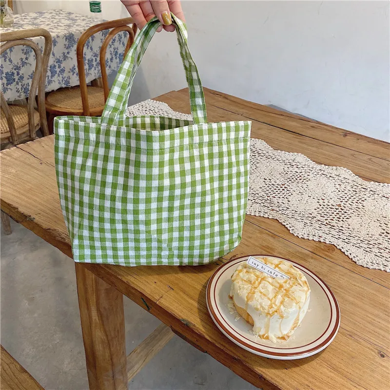 Vintage Plaid Cotton Mini Tote Bag – Stylish Canvas Clutch