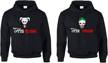 

Couples Hoodie His Quinn Her Poddin Trendy Matching Costumes (Womens L Mens 2XL, Black) Men Women Hoodie Sweatshirt