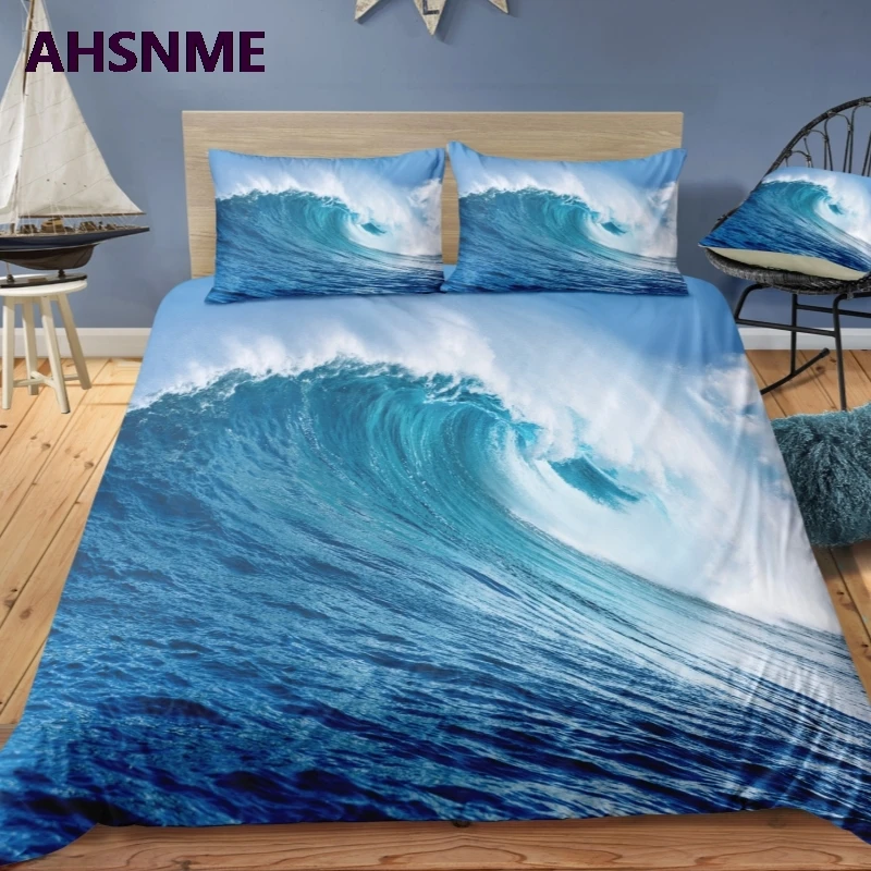 

AHSNME Summer Seascape Features Quilt cover Set Big Wave 3D Effect Bedding Set can photo Customized King Bed Set