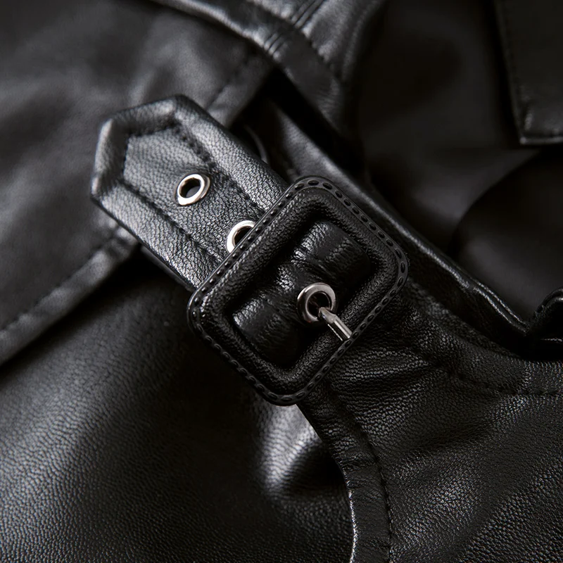 Lautaro-Long Black Leather Trench Coat for Men, Long Sleeve, Double Breasted, Plus Size, PU Leather, Men's Clothing, 6XL, 7XL 5