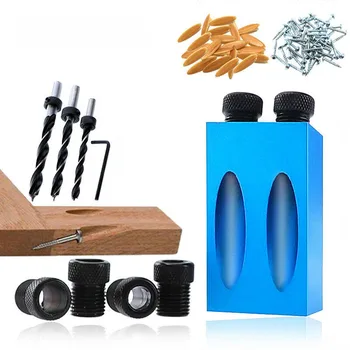 

Angle Locator Drill Guide Kit Bits Jig Woodworking Guide Blue Screw Repair