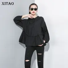 XITAO Tide, плиссированная блуза в стиле пэчворк, Женская необычная, с круглым вырезом, с длинным рукавом, универсальная рубашка на пуговицах, топ, осень, новинка, WQR1912