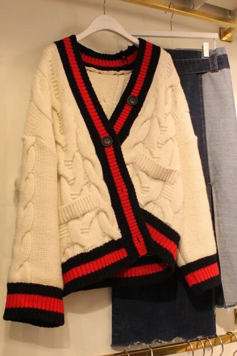 Осенне-зимние женские свитера в Корейском стиле, пальто, новинка, женксие кофты, повседневные Модные однобортные топы с v-образным вырезом для женщин