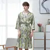 Men Satin Robe Lovers Sleepwear Nightgown Print Kimono Bathrobe Gown Home Clothing Casual Homewear Nightwear Big Size 3XL ► Photo 3/6