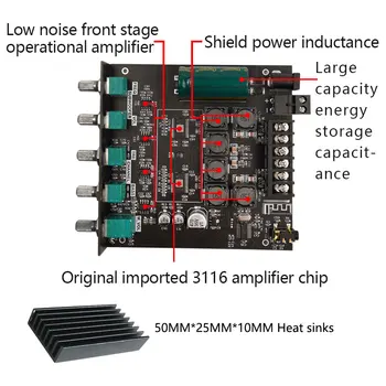 

ZK-TB21 TPA3116D2 Bluetooth 5.0 Subwoofer Amplifier Board 50WX2+100W 2.1 Channel Power o Stereo Amplifier Board