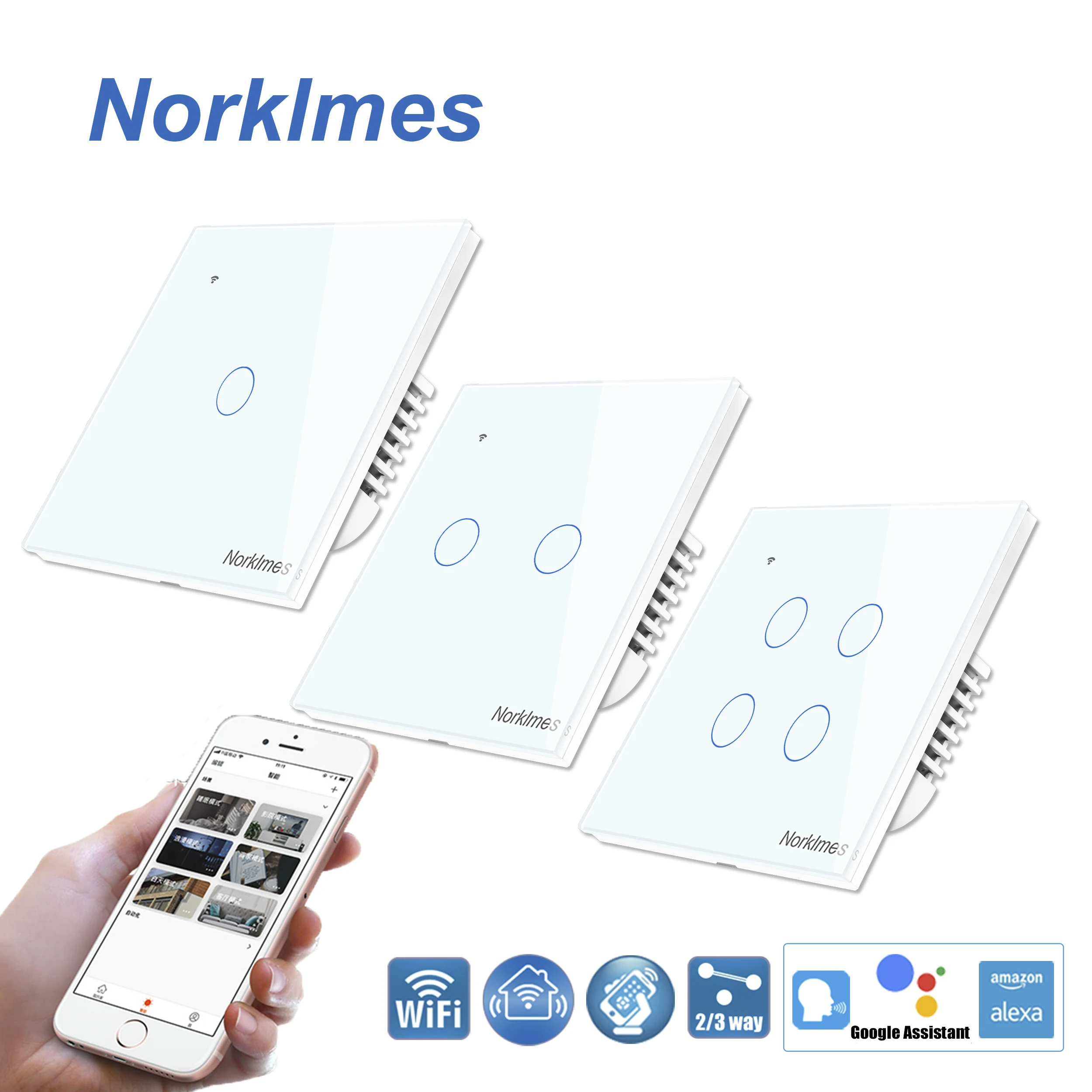 1 2 3 4 Gang 2 way WiFi touch switch AC 85v 220v wall Light Switch,EU Standard wireless smart home switch photo