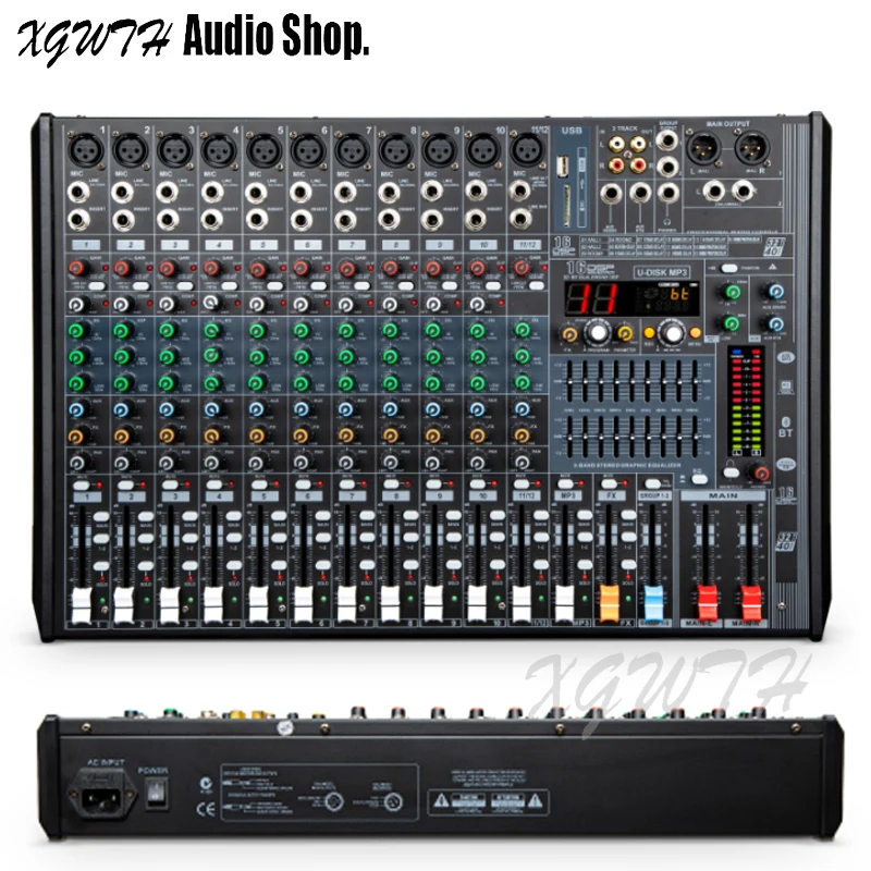 US $416.10 12 Channel Bluetooth Mixing Console Audio Mixer Console With 48V Phantom Power USB Digital Reverb Effect For DJ Stage Equipment