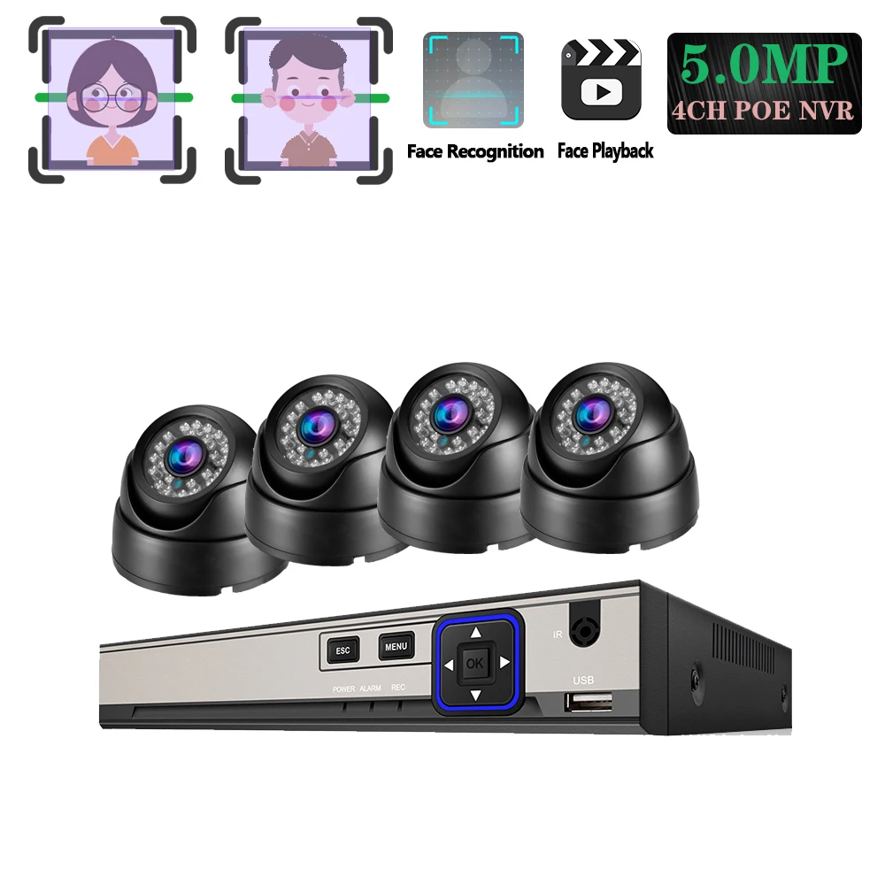 Full HD 5.0MP 4 канальная система видеонаблюдения с функцией распознавания лица шт. 5