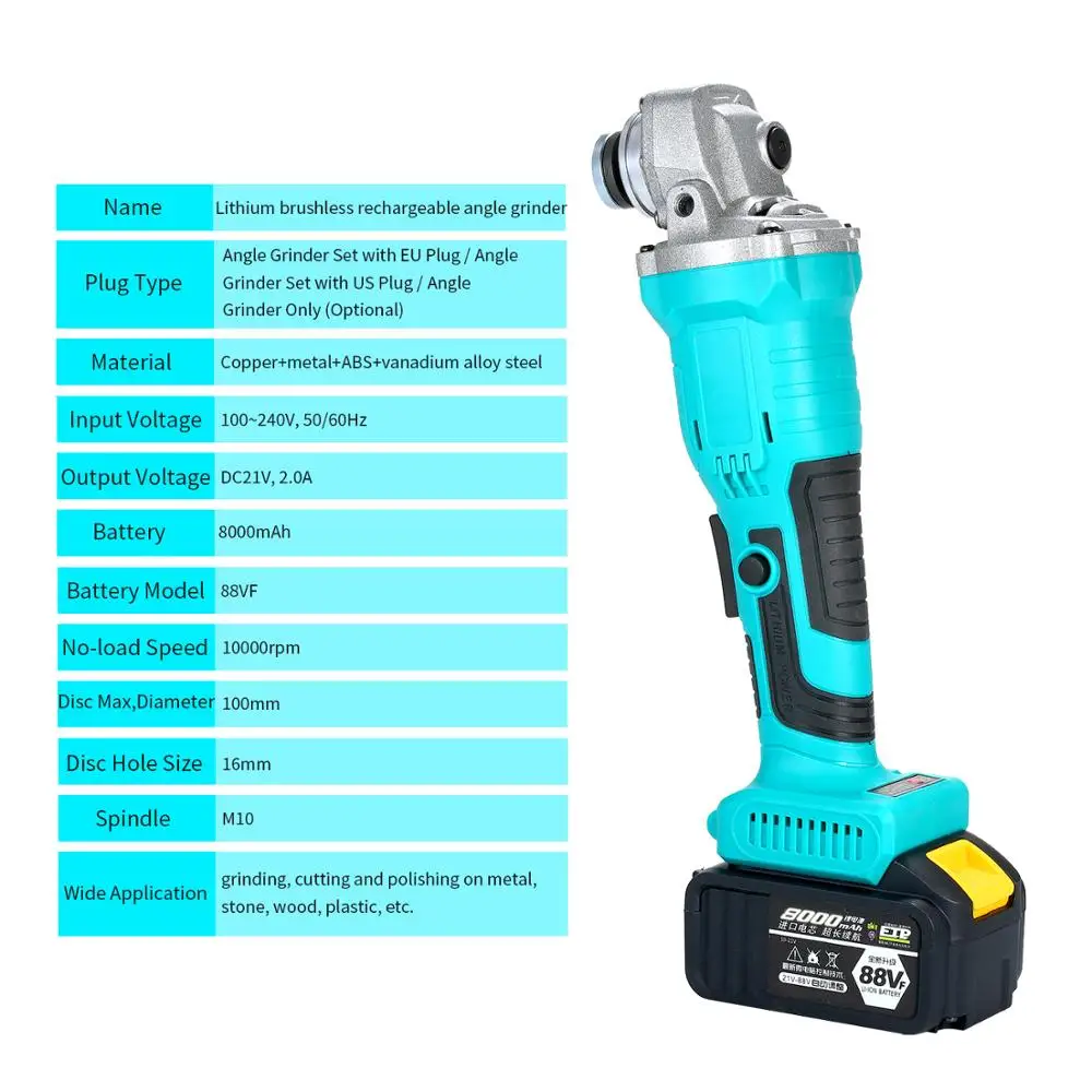 

Multifunctional Lithium Rechargeable Brushless Electric Angle Grinder Household Angular Finishing Grinder Polishing Machine