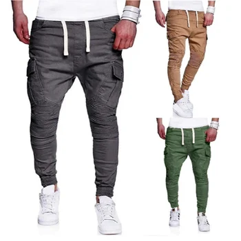 

Brand Pants Men Casual Elastic Long Trousers Male Cotton plaid straight gray Work Pant men's spring Large big size