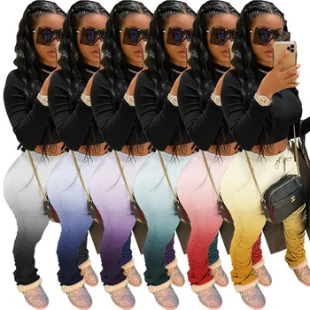

Summer High Waist Gradient Color Print Sweatpants Women Joggers Elastic Stacked Leggings Bell Bottom Trouser Flare Ruched Pants