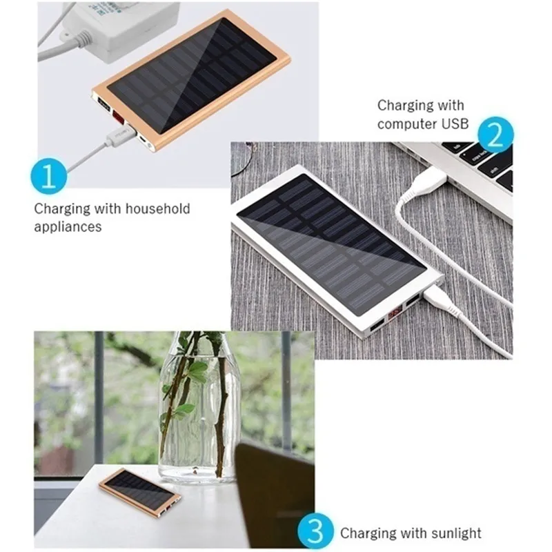 Banco de energía Solar de 30000 mAh, cargador inalámbrico 2USB, portátil, ultrafino, adecuado para iPhone y portátil - Imagen 5
