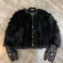 Кожаная куртка, Женская куртка из натурального меха, новинка, зимняя шуба из искусственной кожи с рукавом, женская короткая зимняя куртка, Женская Черная Куртка