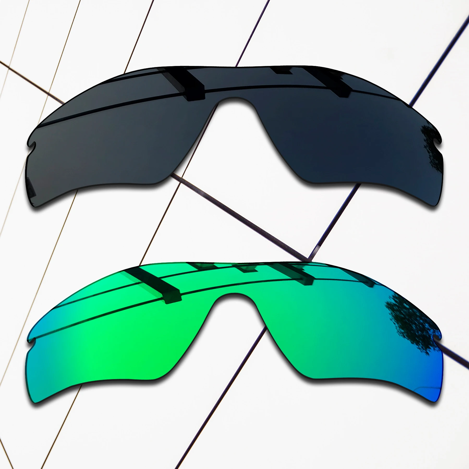 E.O.S 2 Pieces Black & Emerald Green Polarized Replacement Lenses for Oakley Radar Path Sunglasses