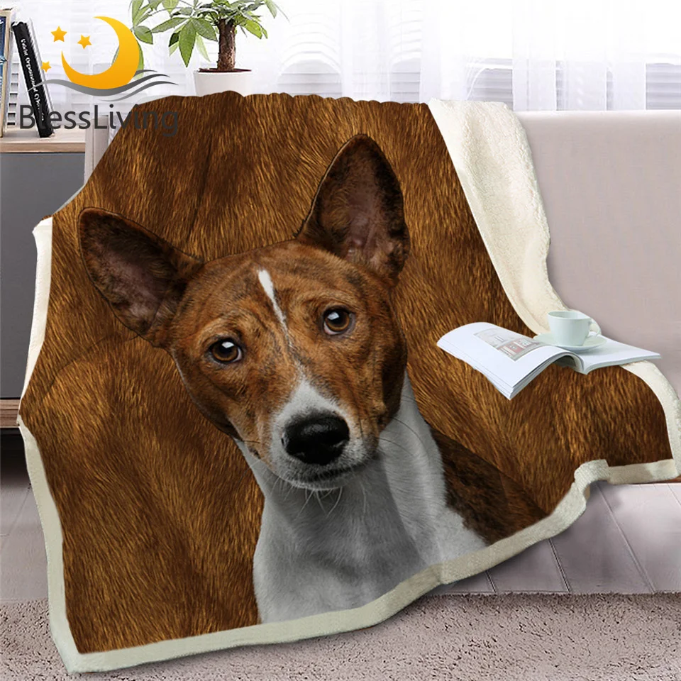BlessLiving Basenji Sherpa Blanket on Beds Brown Dog Animal Throw for Adult Bedspreads 3D Print mantas 150x200cm|Одеяла| |