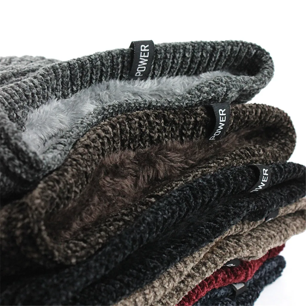 Men's Winter Hat Cap Collar Set Plus Velvet Thick Knit Hat And Muffler Hat Winter Stretch Snow Mask Beanie Hat Cap Windproof