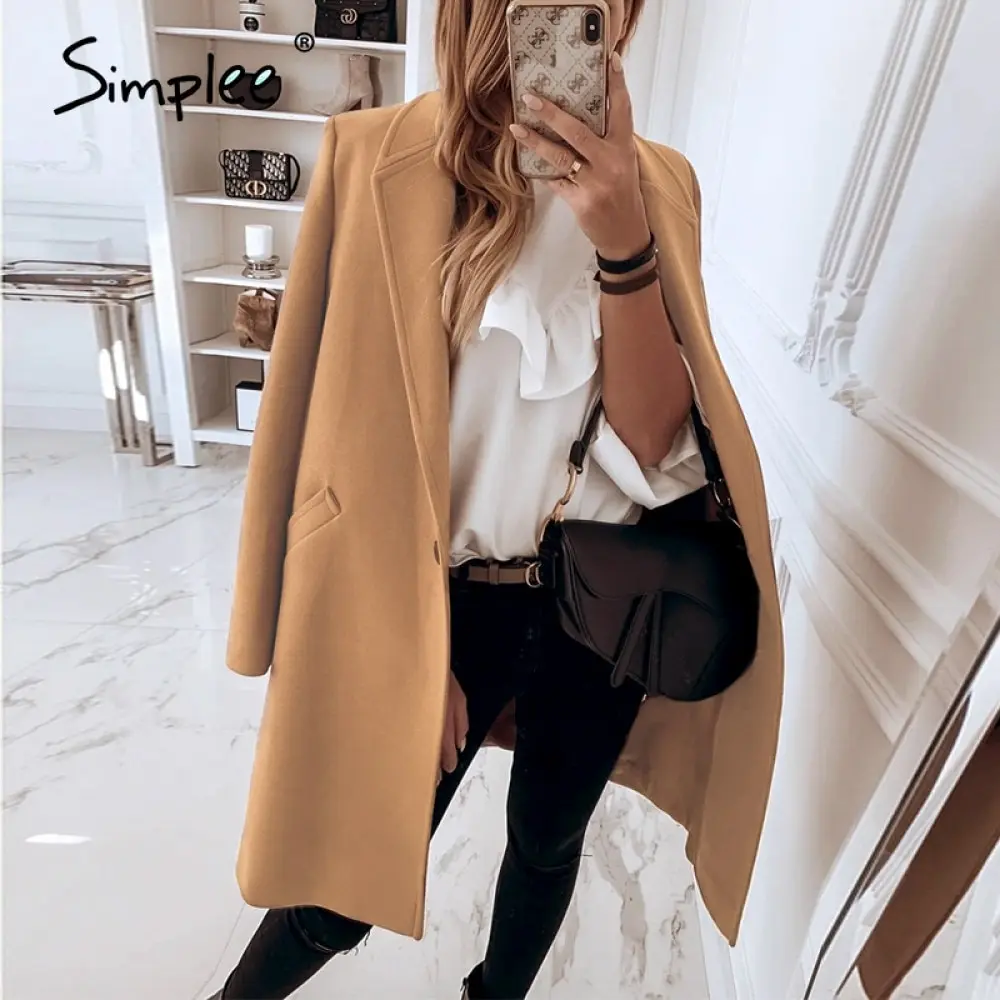 Simplee-abrigo elegante tostado claro mujer, abrigo de de manga larga a prueba viento, a la moda, para oficina, otoño e invierno, 2020 _ - AliExpress Mobile