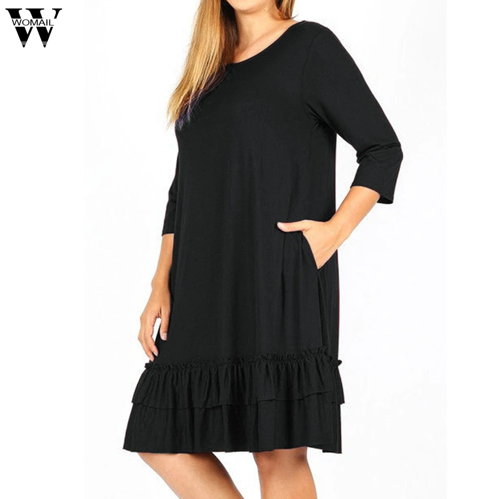 Womail, платья размера плюс, женская мода, Vestidos, три четверти, каскадные, с рюшами, о-образный вырез, прямое, до колена, платье JL25 Vestidos