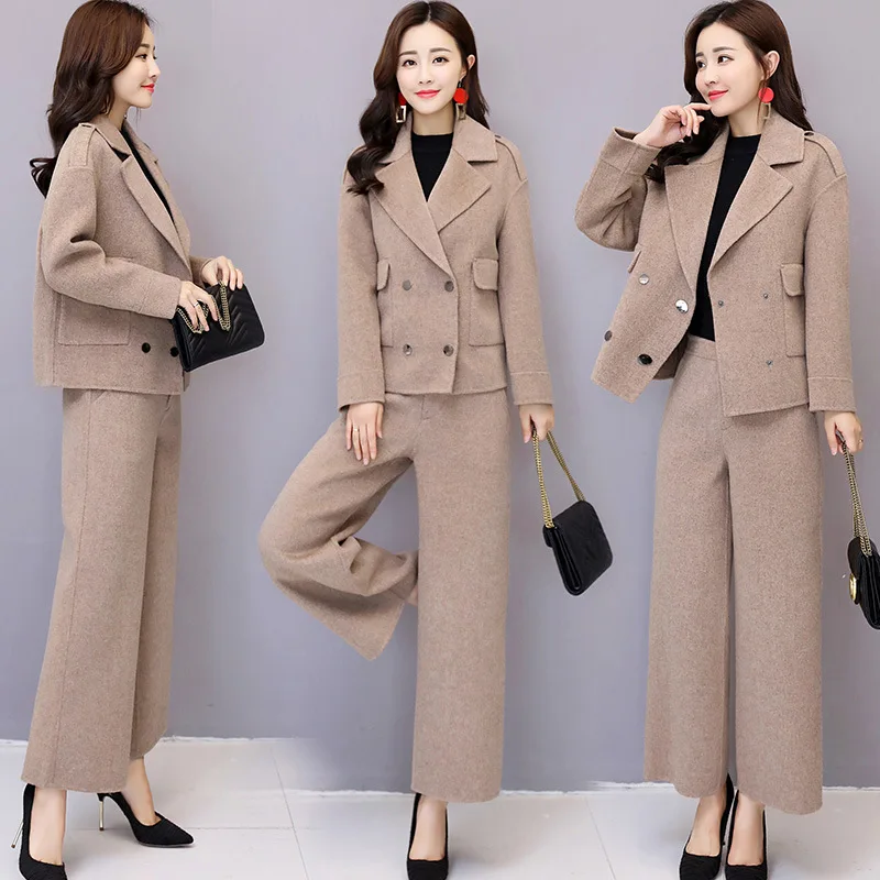 

Crew Neck Slimming Slim Fit Woolen Jacket Two-Piece 2019 Autumn Comfortable Simple Cool Versatile Long Sleeve