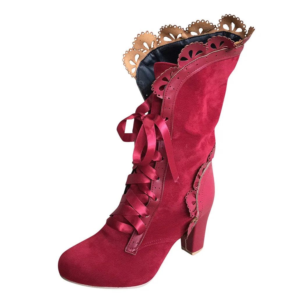 Стимпанк; женские пикантные замшевые сапоги до колена на шнуровке; Винтажные ботинки на высоком каблуке в готическом стиле; Осенняя обувь для костюмированной вечеринки