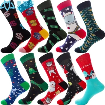 

10 Pair Per Set Women Socks Combed Cotton Funny Creative Cartoon Christmas Sock Crew Socks Lady Girls Christmas Men Socks
