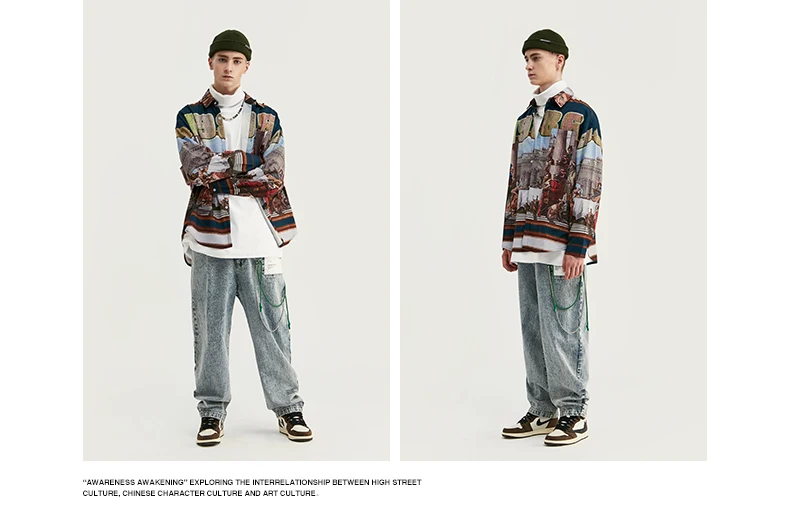 Осенняя новая Корейская версия оригинальной американской мужской печати свободная с длинными рукавами хип-хоп Тонкая Повседневная рубашка с цветочным принтом