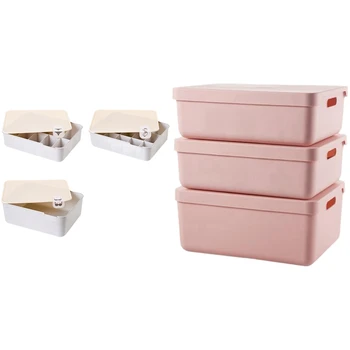 

6 Pcs Bra Underwear Storage Boxes Stackable with Lid Grids Closet Organizer Case Socks Panties - 3pcs beige & 3pcs pink