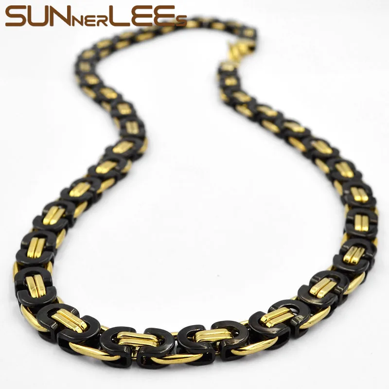 Gold-Black 6 мм~ 11 мм SUNNERLEES Нержавеющая сталь ожерелье коробка, византийские звенья Цепочка Золото Серебро Черный для мужчин женщин ювелирные изделия подарок SC07 N - Окраска металла: Gold-Black