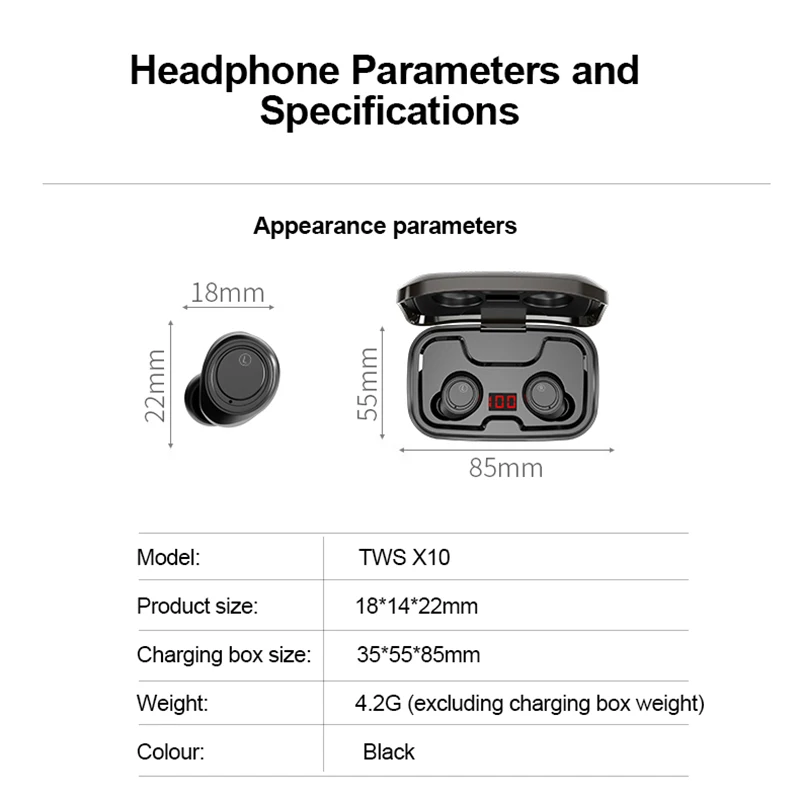 TWS X10 Bluetooth 5,0 наушники с сенсорным управлением IPX7 водонепроницаемые беспроводные наушники 3D стерео гарнитура с шумоподавлением аккумулятор 3500 мАч