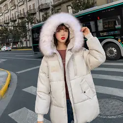 2019, зимняя женская куртка, парка, короткий мех, с капюшоном, модное, хлопковое, Женское пальто, с карманами, белое, свободное, теплое, для