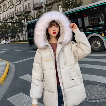 

2019 Winter women jacket parka short fur hooded fashion cotton women coat pocket white loose warm ladies jackets coats DR1108