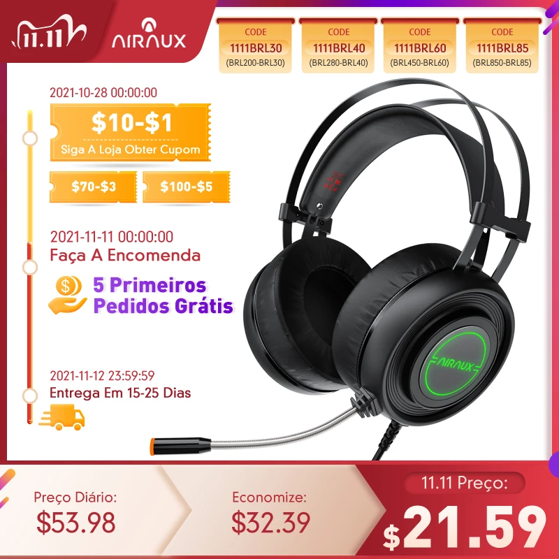 AA-GB1 Игровые наушники BlitzWolf AIRAUX USB Виртуальный 7 1 супер бас RGB подсветка Hi-Fi