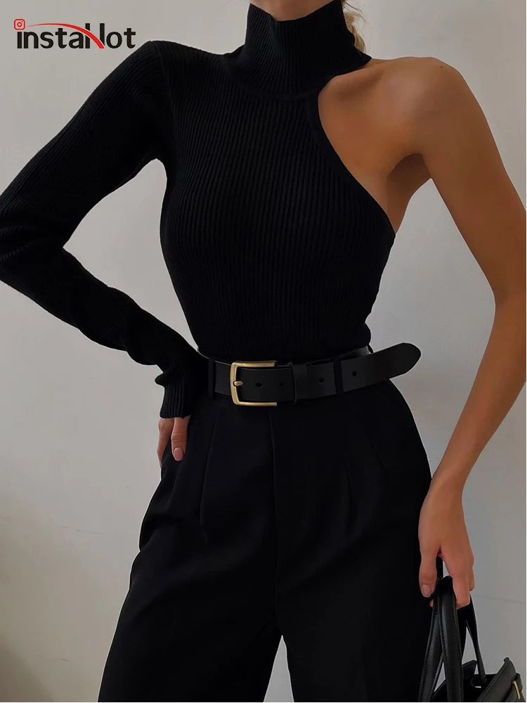 

InstaHot Basic Women Hollow Out Bodysuits Long Sleeve Turtleneck Skinny Slim Sexy Fashion Streetwear Elegant Female Clothing New