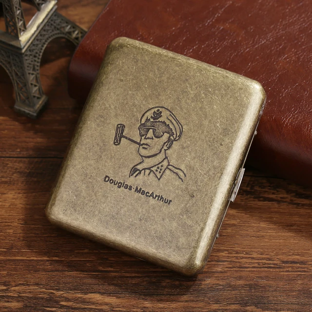 20 Sticks Black Matte Frosted Stainless Steel Metal Cigarette Case For Man Pocket Smoking Box With Gift Box Smoking Accessories MacArthur