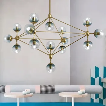 

New 10/15/21 head golden color modo chandelier magic dna light glass globe chandelier dining light ac90-260v free shipping