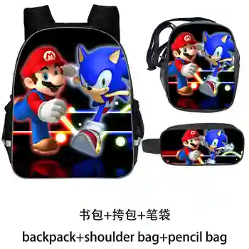 

3pcs/Set School Bag Mario Bros Sonic Backpack Children Combination Bookbag Boys Girls School Backpack Daily Mochila