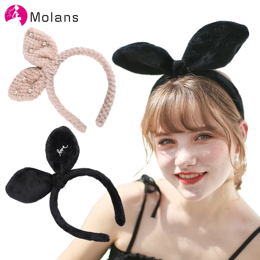 Molans милый женский ободок с кроличьими ушами для девочек мягкая моющаяся лента для волос для нанесения макияжа тюрбан вечерние повязки для волос головные уборы аксессуары для волос