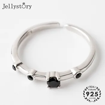 

Jellystory Fashion 925 Silver Open Rings with Obsidian Gemstones for Women Geometric Shaped Adjustable Ring Wedding Gift Jewelry