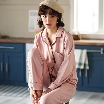 

Korean Autumn Pajamas-sets New Cotton Fashion Pyjamas-sets Simple Cardigan V-neck Long-sleeve Pijamas Casual Home Service Women
