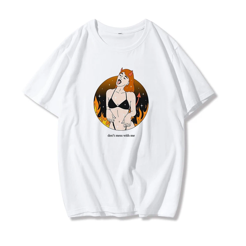 2020 THE ANGELS PROTECT ME THE DEMONS RESPECT ME T-shirt printed chic Harajuku retro top women's fashion T-shirt